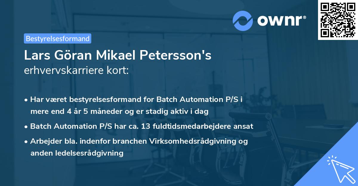 Lars Göran Mikael Petersson's erhvervskarriere kort