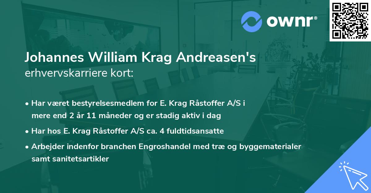 Johannes William Krag Andreasen's erhvervskarriere kort