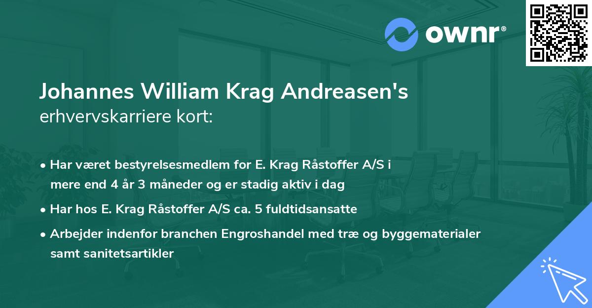 Johannes William Krag Andreasen's erhvervskarriere kort