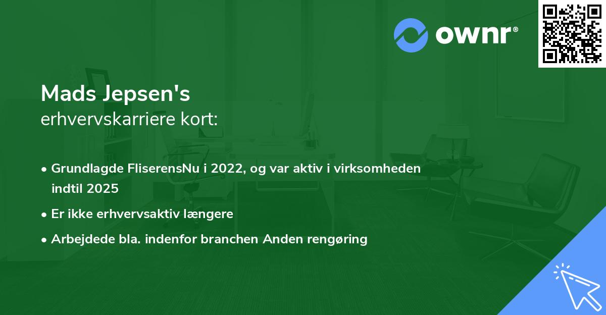 Mads Jepsen's erhvervskarriere kort