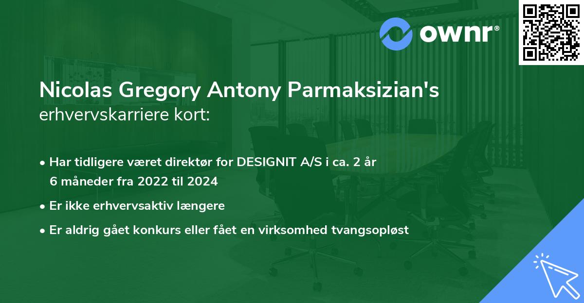 Nicolas Gregory Antony Parmaksizian's erhvervskarriere kort