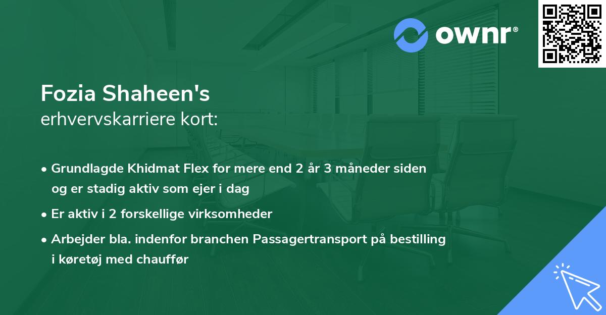 Fozia Shaheen's erhvervskarriere kort