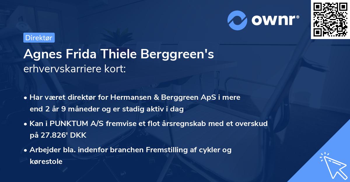 Agnes Frida Thiele Berggreen's erhvervskarriere kort