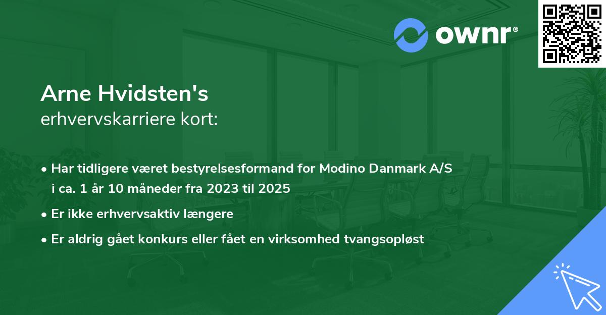 Arne Hvidsten's erhvervskarriere kort