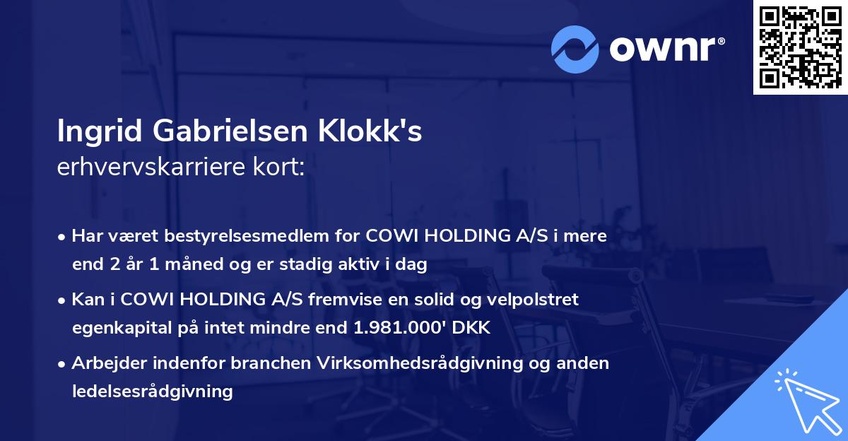Ingrid Gabrielsen Klokk's erhvervskarriere kort