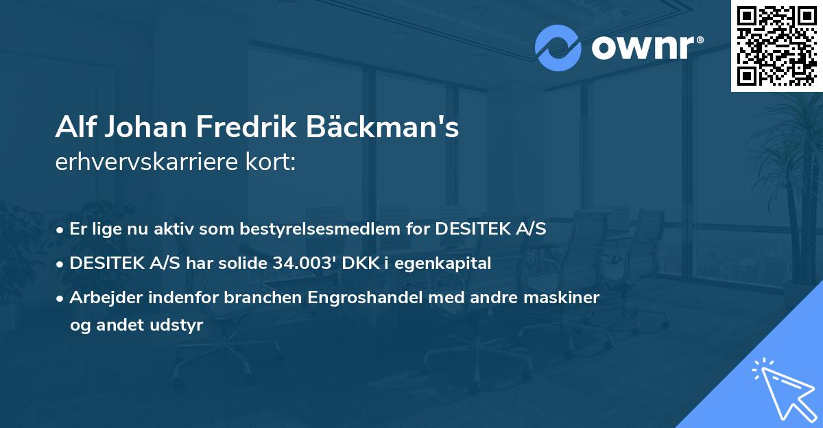 Alf Johan Fredrik Bäckman's erhvervskarriere kort