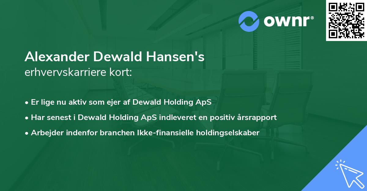 Alexander Dewald Hansen's erhvervskarriere kort