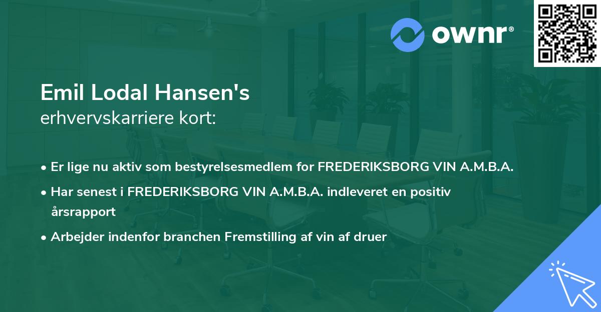 Emil Lodal Hansen's erhvervskarriere kort