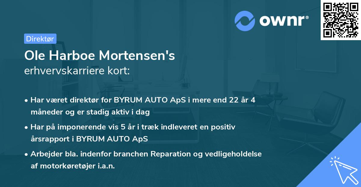 Ole Harboe Mortensen's erhvervskarriere kort