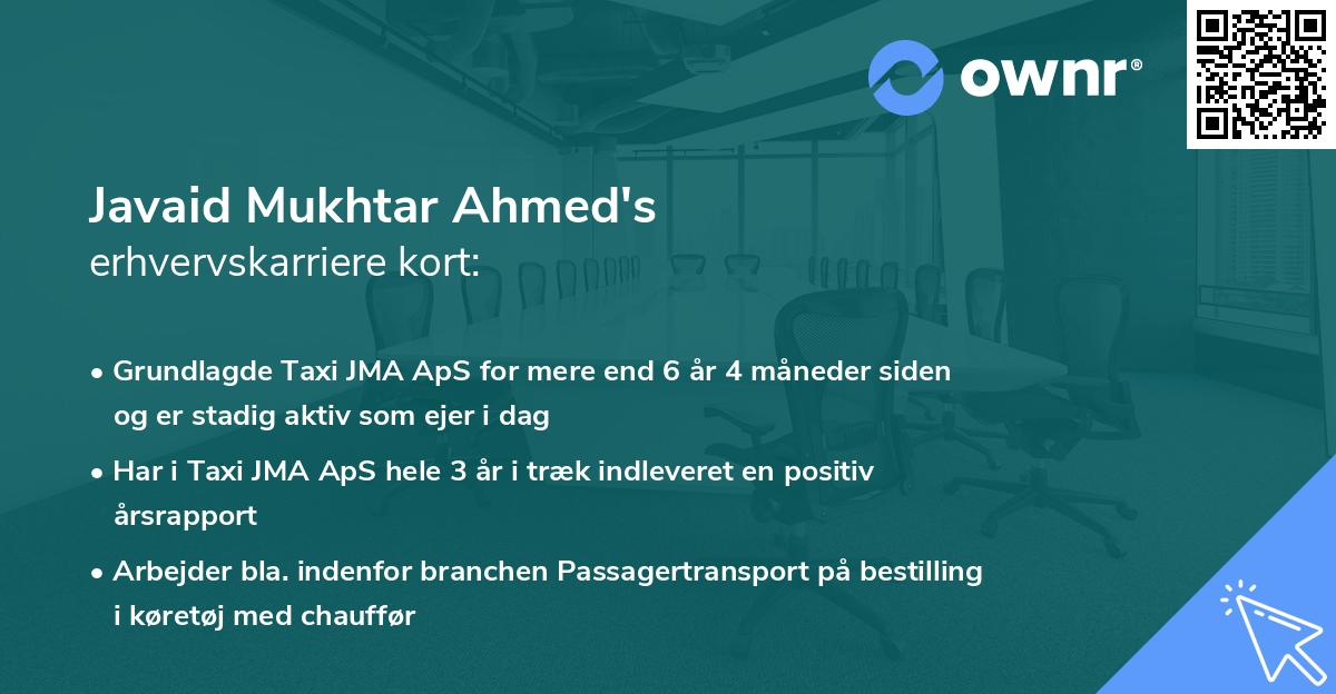 Javaid Mukhtar Ahmed's erhvervskarriere kort
