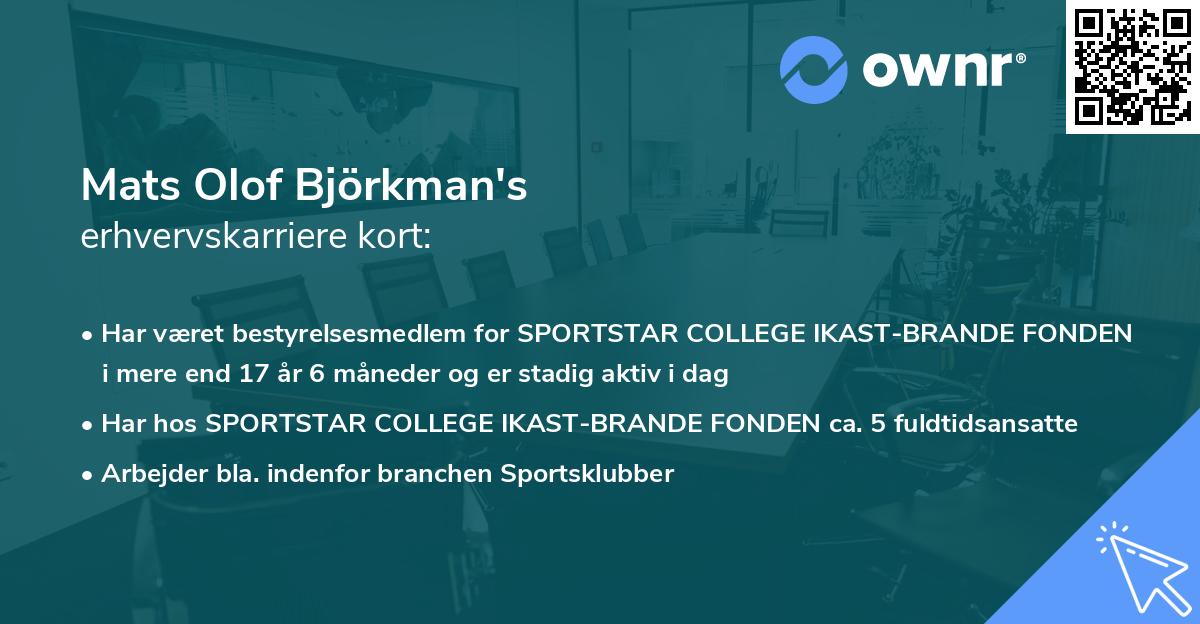 Mats Olof Björkman's erhvervskarriere kort