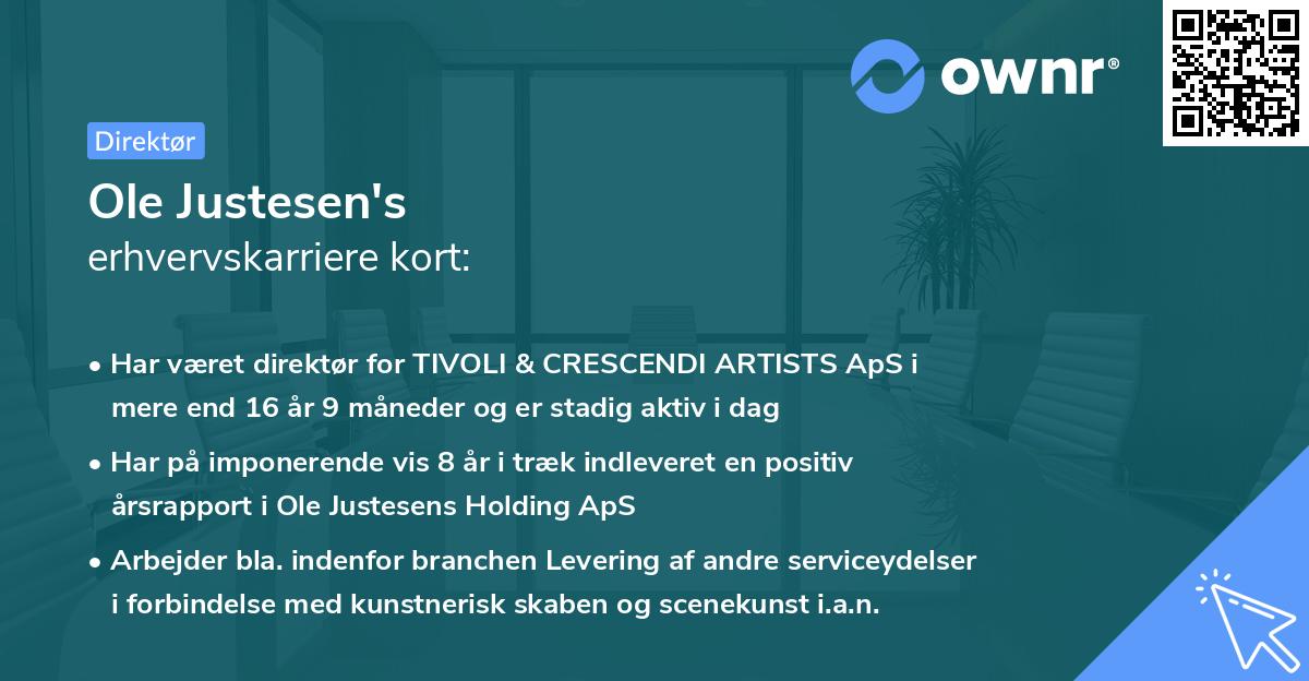Ole Justesen's erhvervskarriere kort