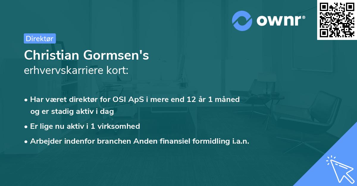 Christian Gormsen's erhvervskarriere kort