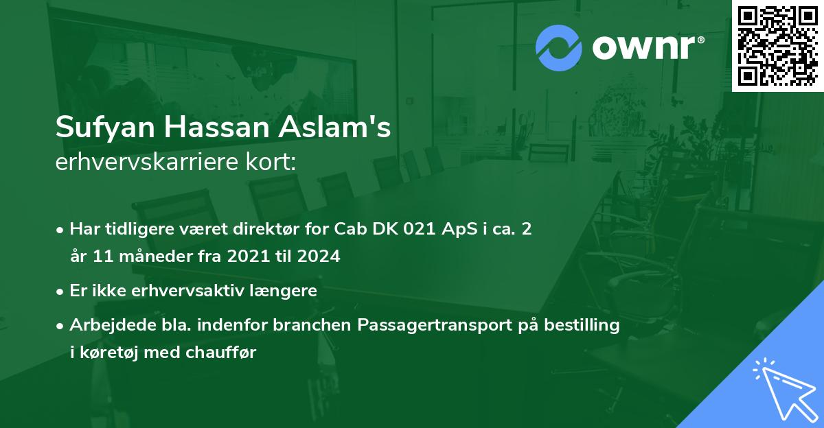 Sufyan Hassan Aslam's erhvervskarriere kort