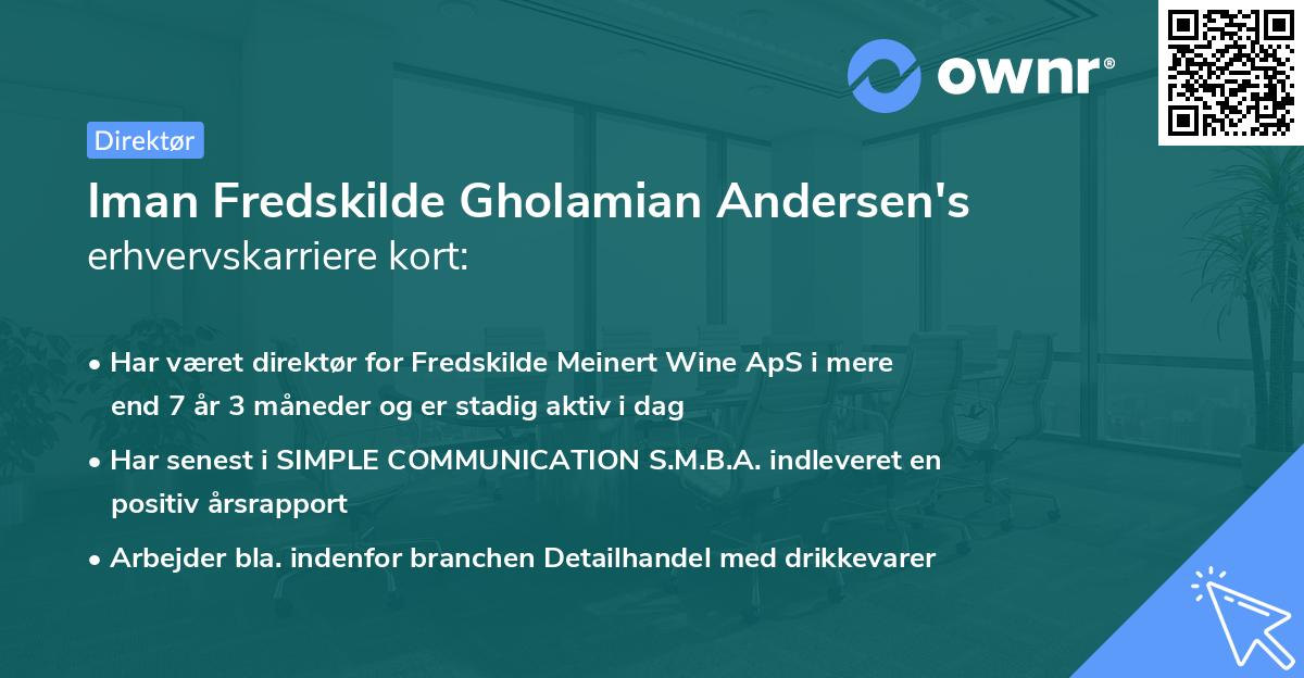 Iman Fredskilde Gholamian Andersen's erhvervskarriere kort