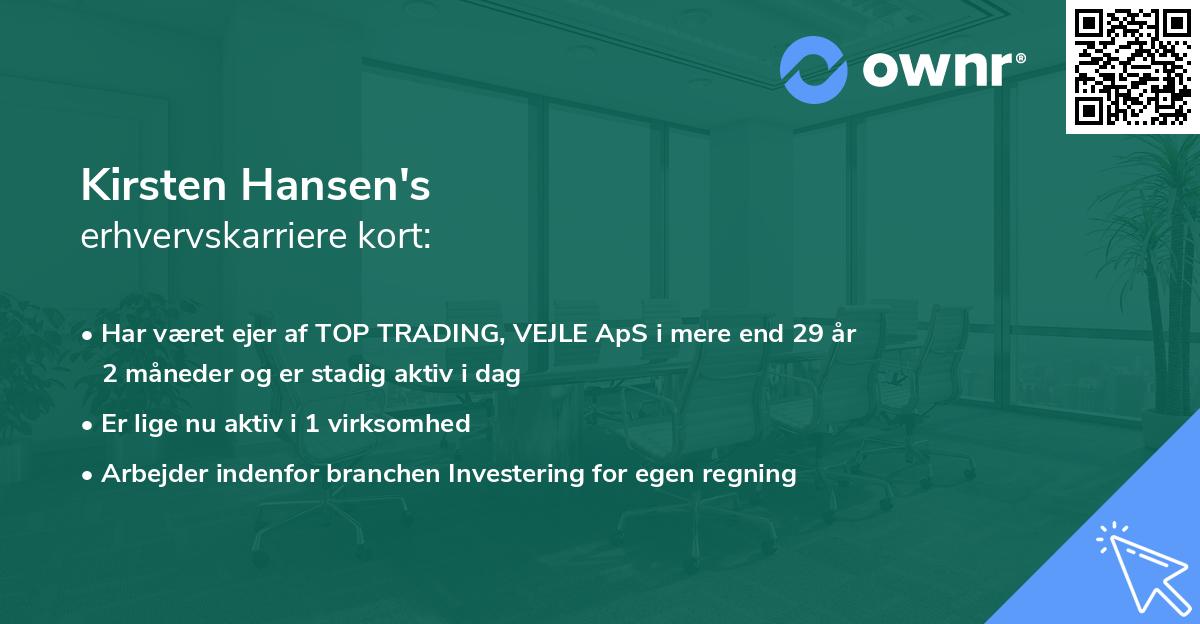 Kirsten Hansen's erhvervskarriere kort