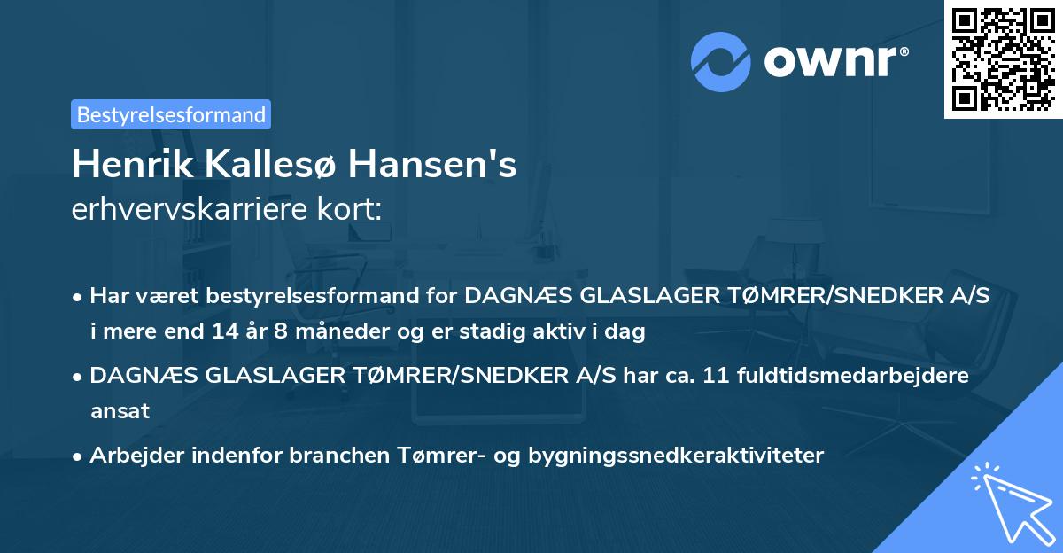 Henrik Kallesø Hansen's erhvervskarriere kort