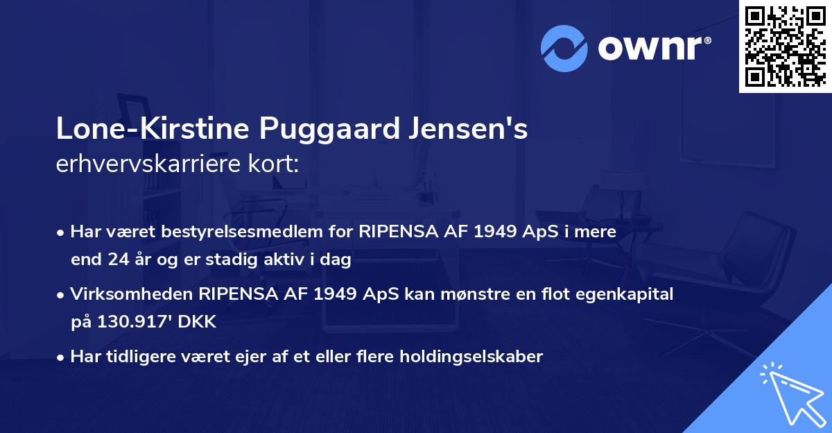 Lone-Kirstine Puggaard Jensen's erhvervskarriere kort