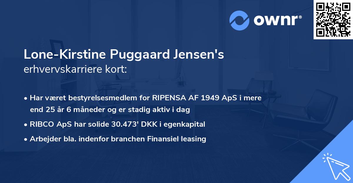 Lone-Kirstine Puggaard Jensen's erhvervskarriere kort