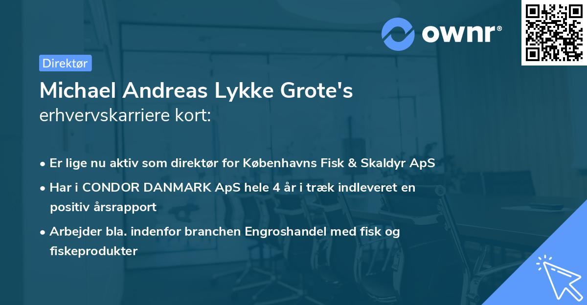 Michael Andreas Lykke Grote's erhvervskarriere kort