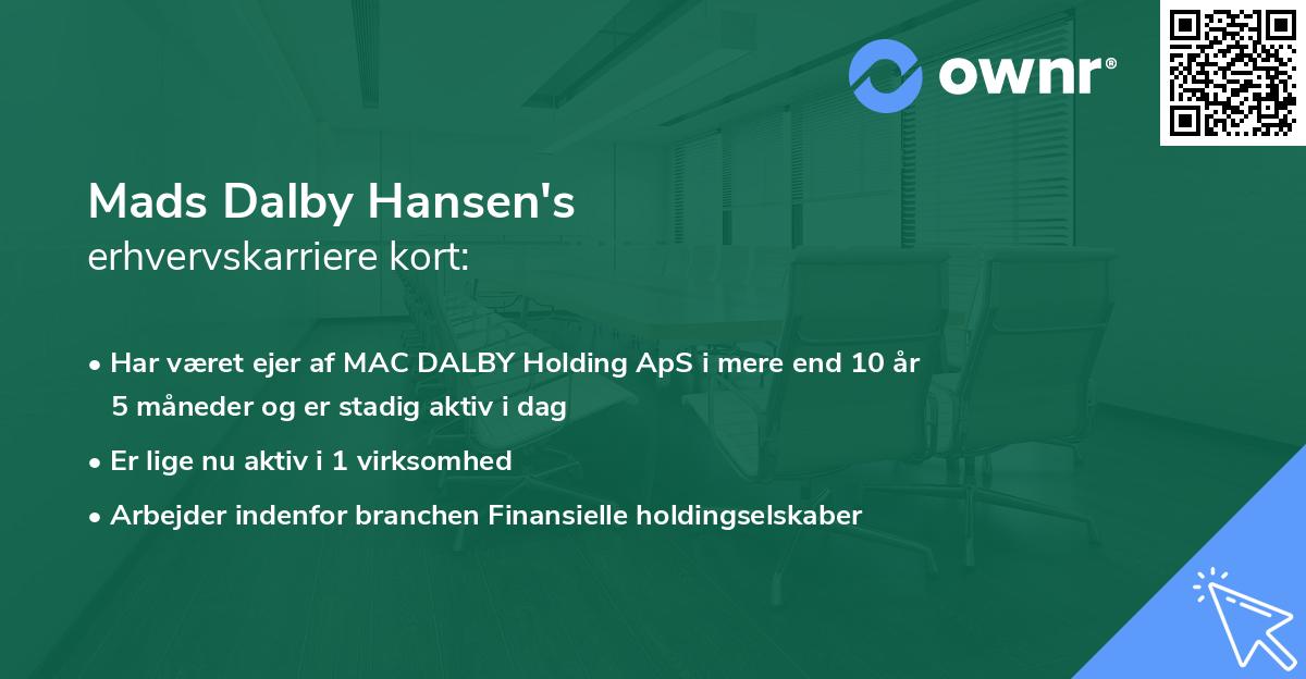 Mads Dalby Hansen's erhvervskarriere kort