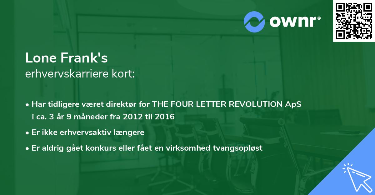 Lone Frank's erhvervskarriere kort