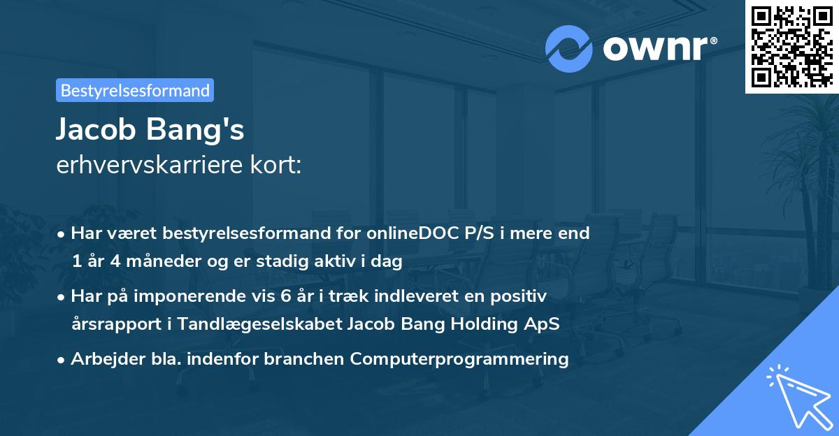 Jacob Bang's erhvervskarriere kort