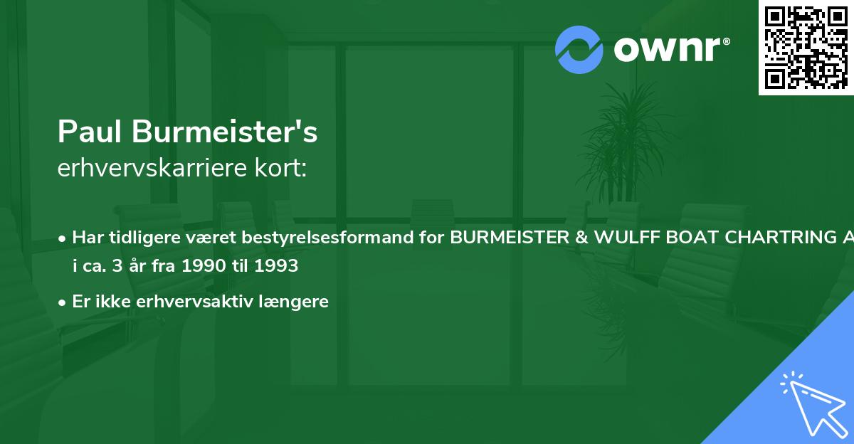 Paul Burmeister's erhvervskarriere kort