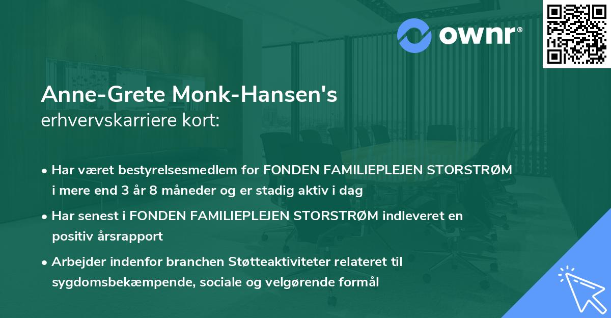 Anne-Grete Monk-Hansen's erhvervskarriere kort