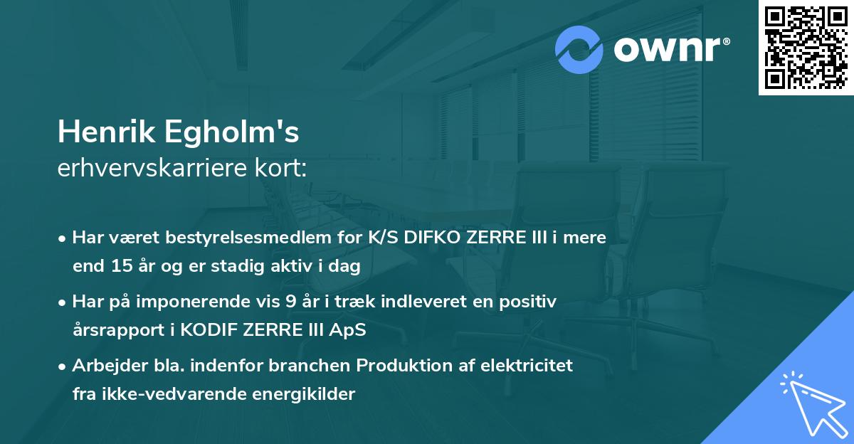 Henrik Egholm's erhvervskarriere kort