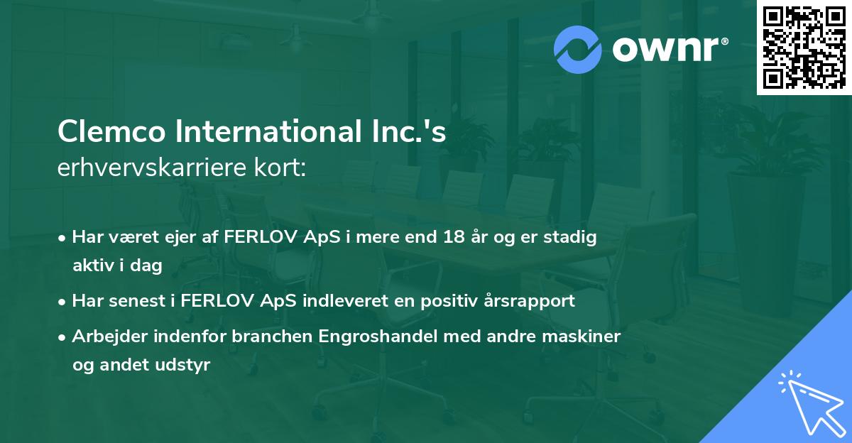 Clemco International Inc.'s erhvervskarriere kort