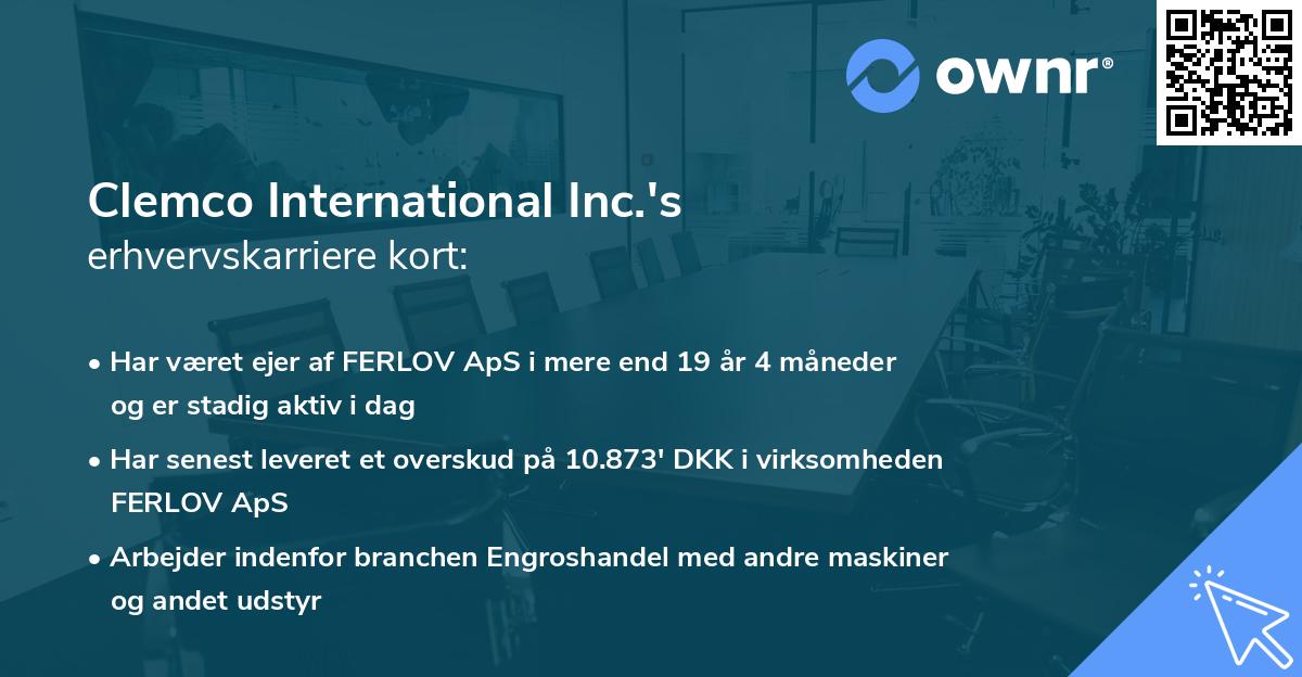 Clemco International Inc.'s erhvervskarriere kort