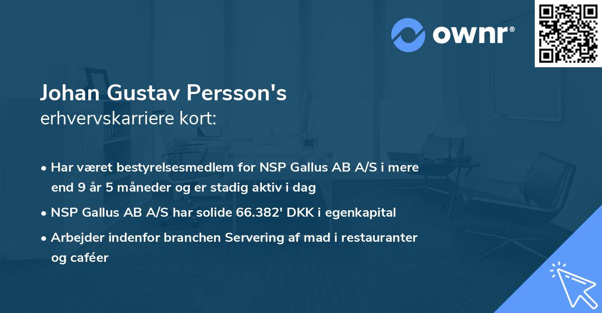 Johan Gustav Persson's erhvervskarriere kort