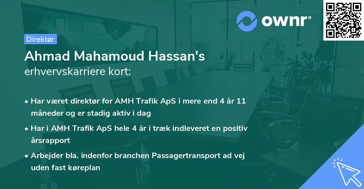 Ahmad Mahamoud Hassan's erhvervskarriere kort