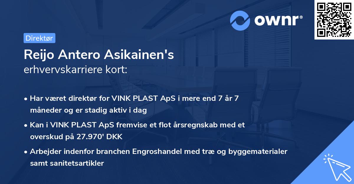 Reijo Antero Asikainen's erhvervskarriere kort