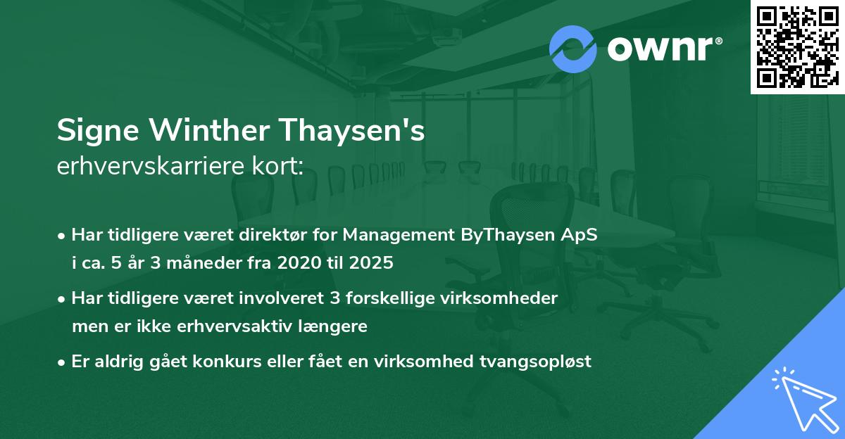 Signe Winther Thaysen's erhvervskarriere kort