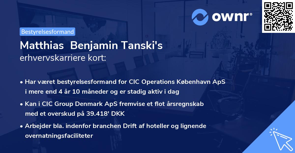 Matthias  Benjamin Tanski's erhvervskarriere kort