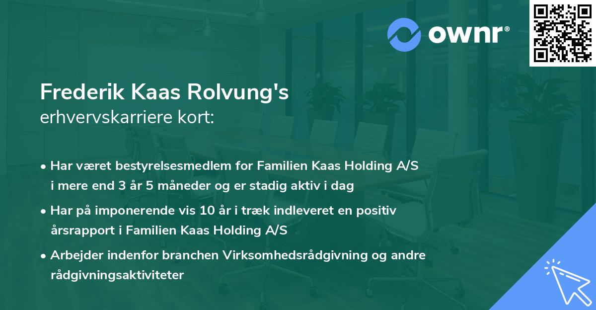 Frederik Kaas Rolvung's erhvervskarriere kort