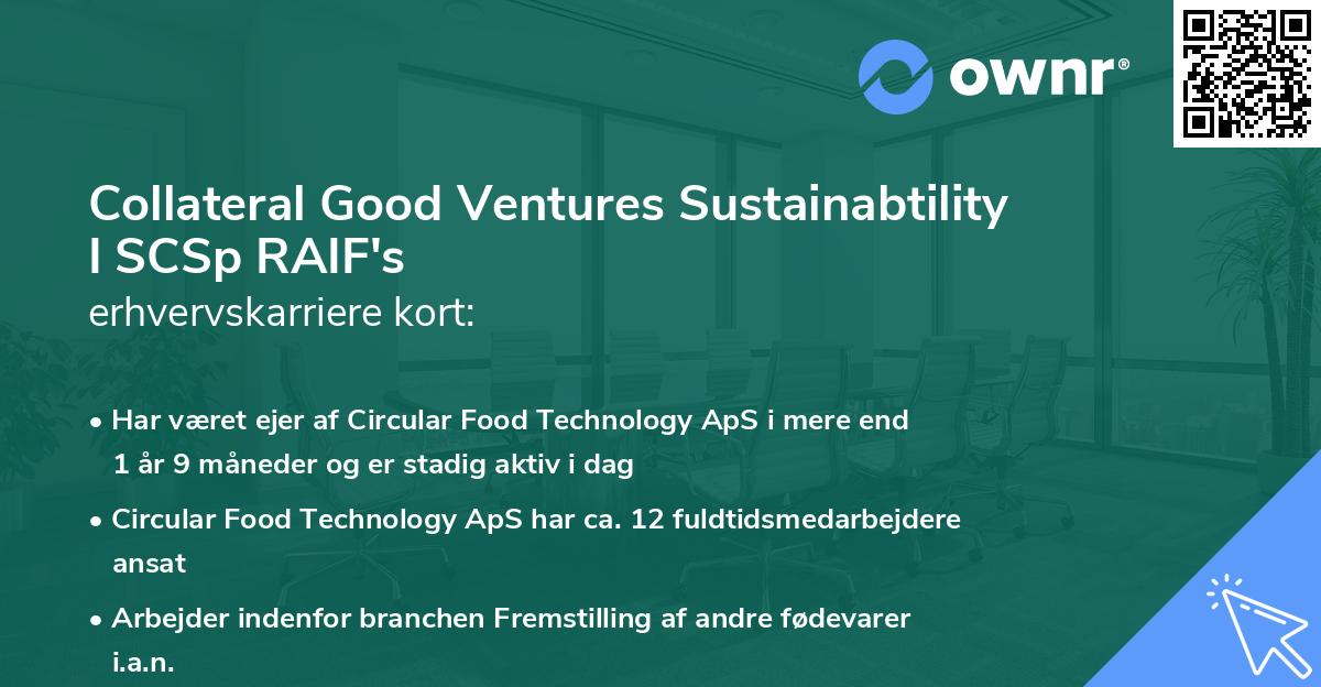 Collateral Good Ventures Sustainabtility I SCSp RAIF's erhvervskarriere kort