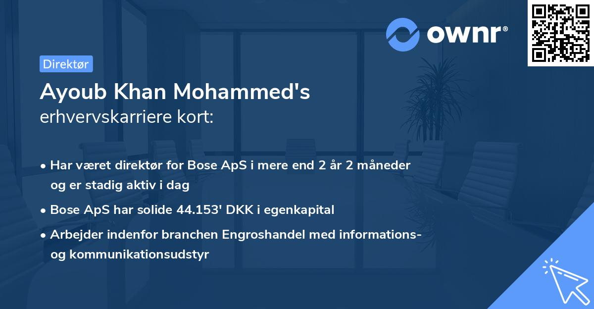 Ayoub Khan Mohammed's erhvervskarriere kort