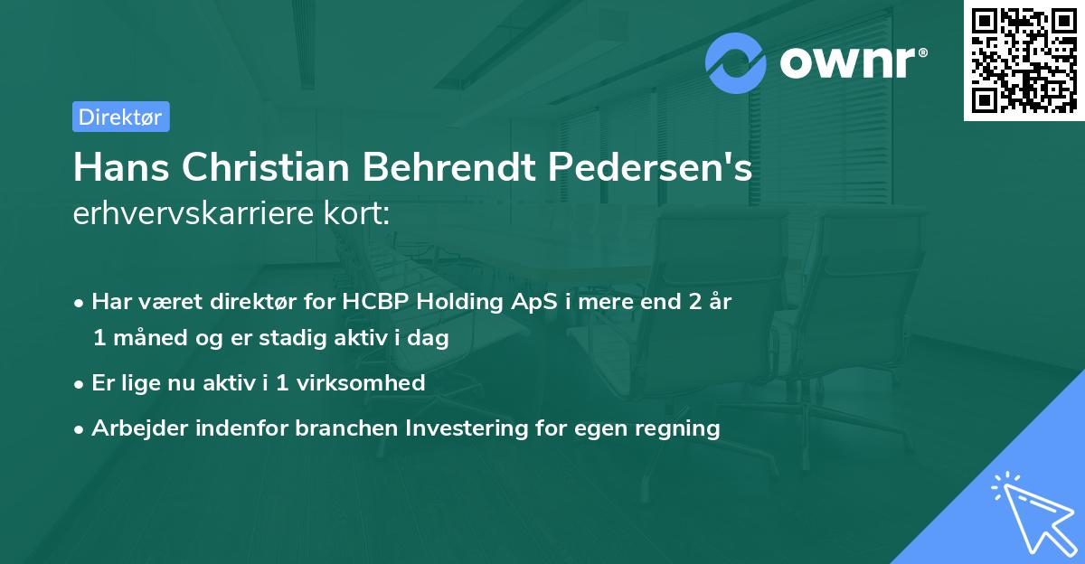 Hans Christian Behrendt Pedersen's erhvervskarriere kort