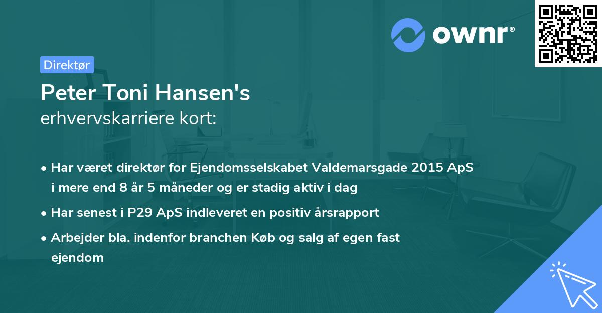 Peter Toni Hansen's erhvervskarriere kort