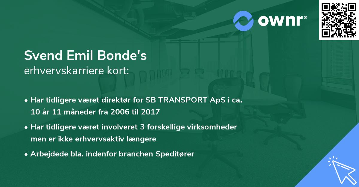 Svend Emil Bonde's erhvervskarriere kort