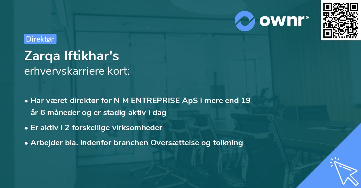 Zarqa Iftikhar's erhvervskarriere kort