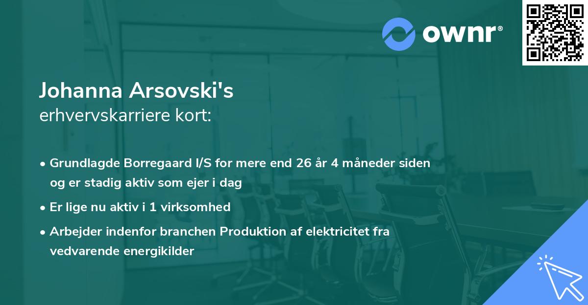 Johanna Arsovski's erhvervskarriere kort