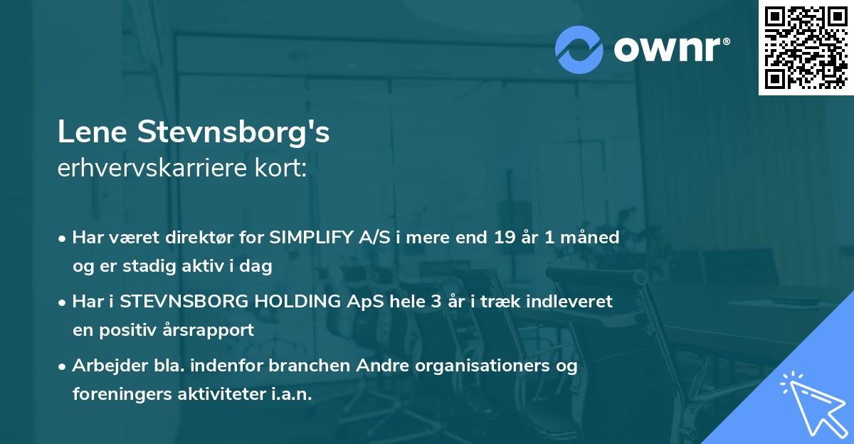 Lene Stevnsborg's erhvervskarriere kort