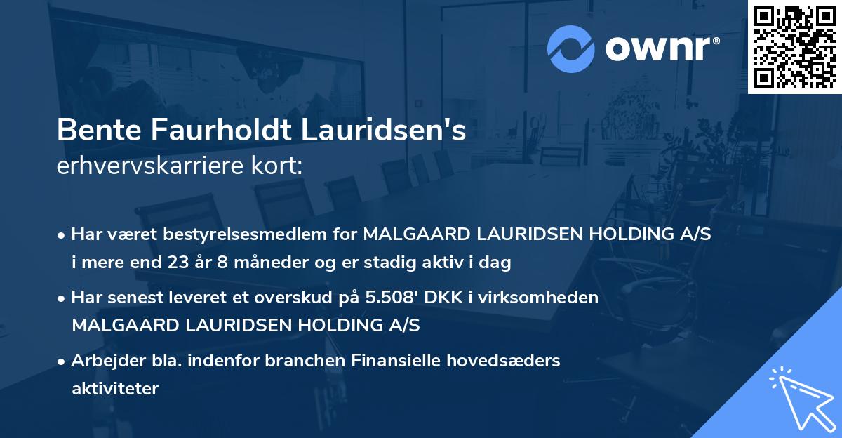 Bente Faurholdt Lauridsen's erhvervskarriere kort