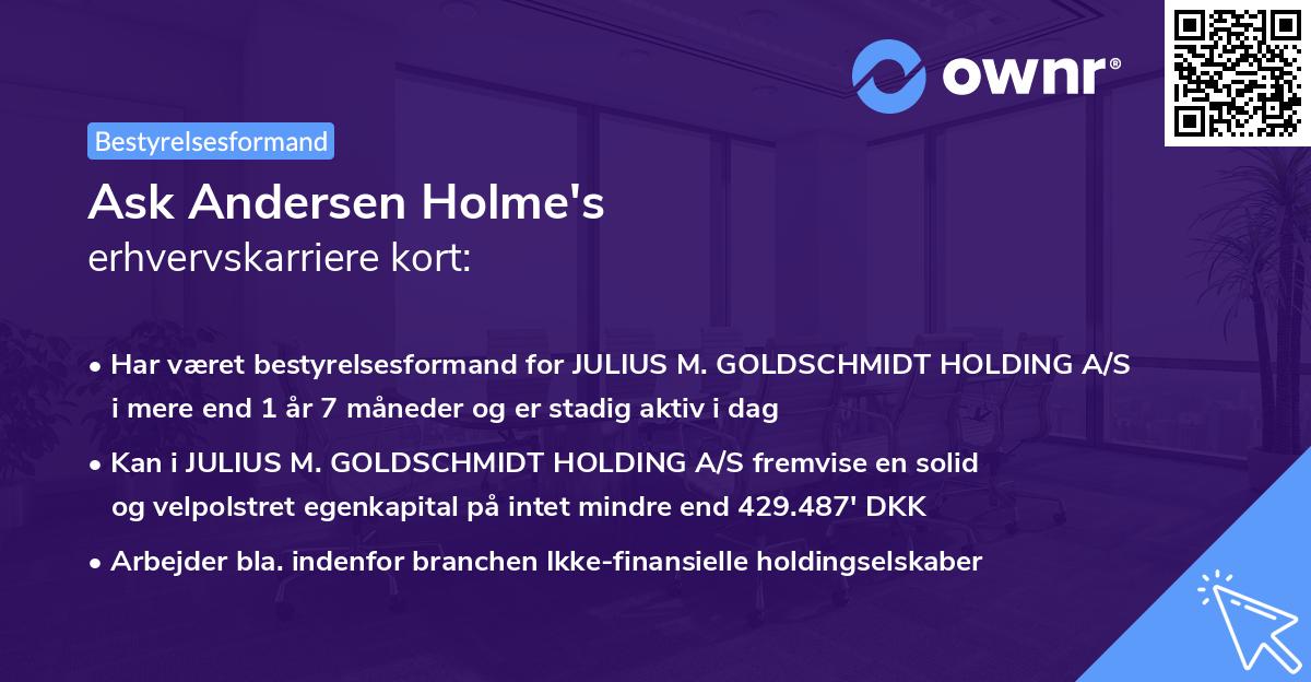 Ask Andersen Holme's erhvervskarriere kort