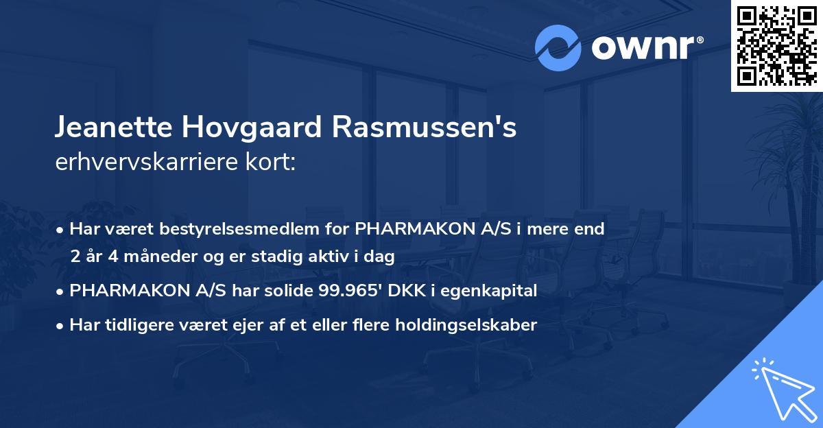 Jeanette Hovgaard Rasmussen's erhvervskarriere kort