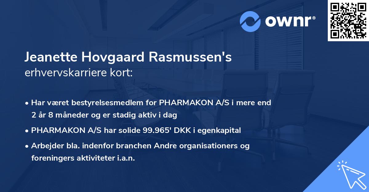 Jeanette Hovgaard Rasmussen's erhvervskarriere kort